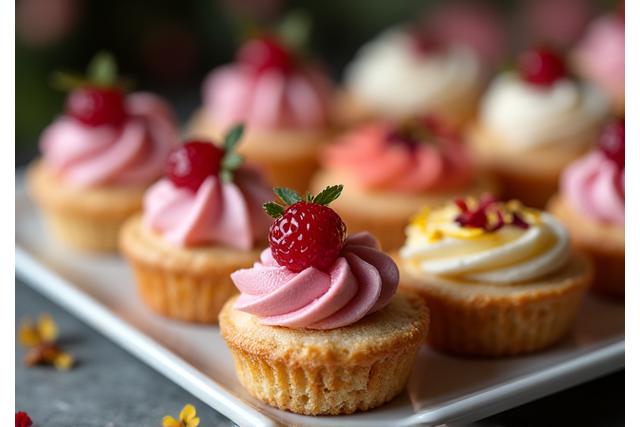 Délicats entremets et macarons français décorés