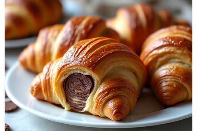 Assortiment de croissants et pains au chocolat dorés