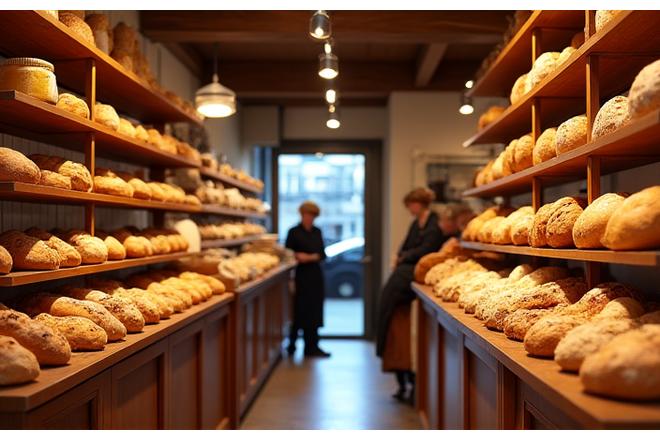 Intérieur chaleureux de la boulangerie Ciel & Sol avec des produits exposés
