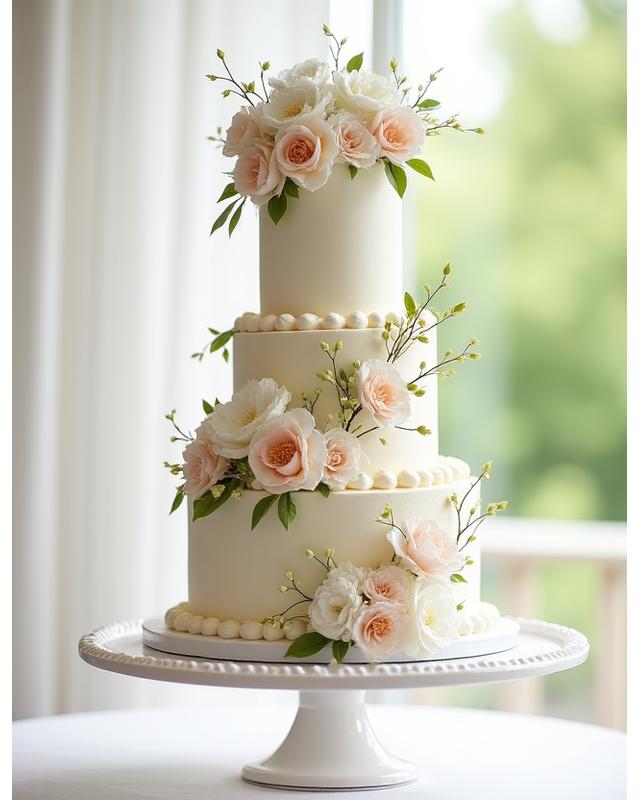 Gâteau de mariage personnalisé avec décorations florales
