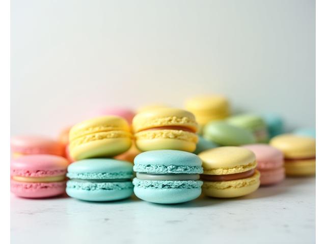 Sélection colorée de macarons français, aux saveurs variées