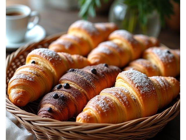 Assortiment de viennoiseries fraîches, croissants et pains au chocolat