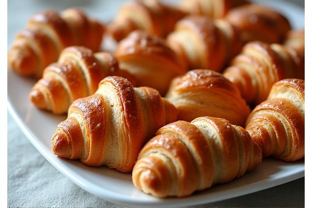 Assortiment de mini-croissants, pains au chocolat et brioches disposés élégamment
